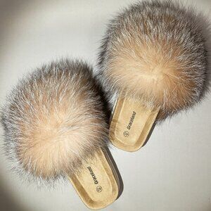 Real Gold Silver Fox Fur Slippers